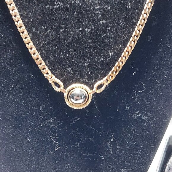 Vintage Avon Louis Fd multi strand dark gray glass beads and goldtone hook rings - Picture 1 of 4